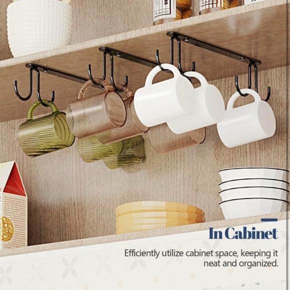 Mug Hooks Under Cabinet 3 Pack, Metal Cup Hooks for Hanging Under Shelf, Mug Org - Picture 5 of 12